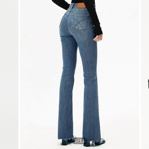 Commense - High Waist Denim Bootcut Jeans - Navy - S (4) - Picture 4 of 9